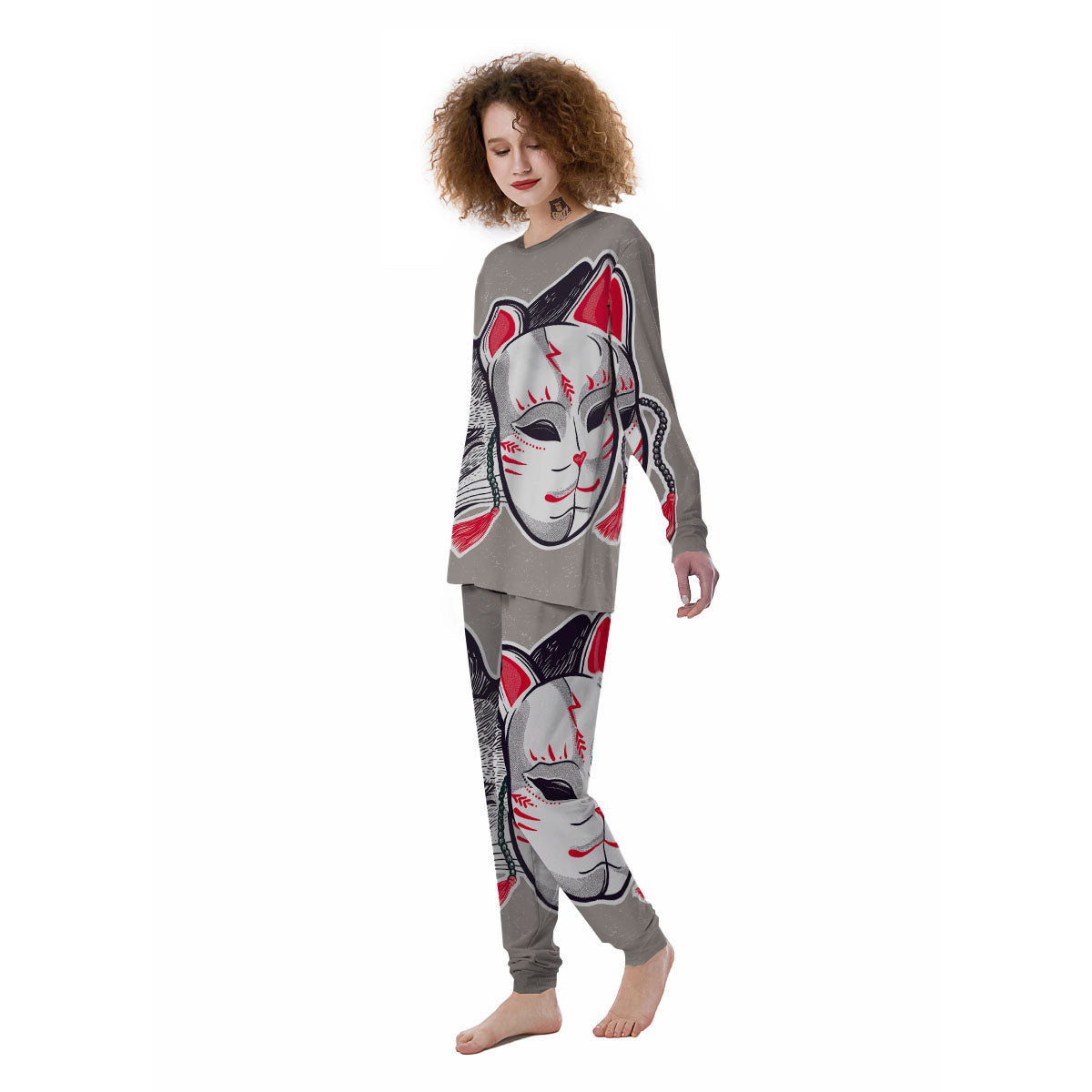 Mask Japanese Fox Print Women's Pajamas-grizzshop