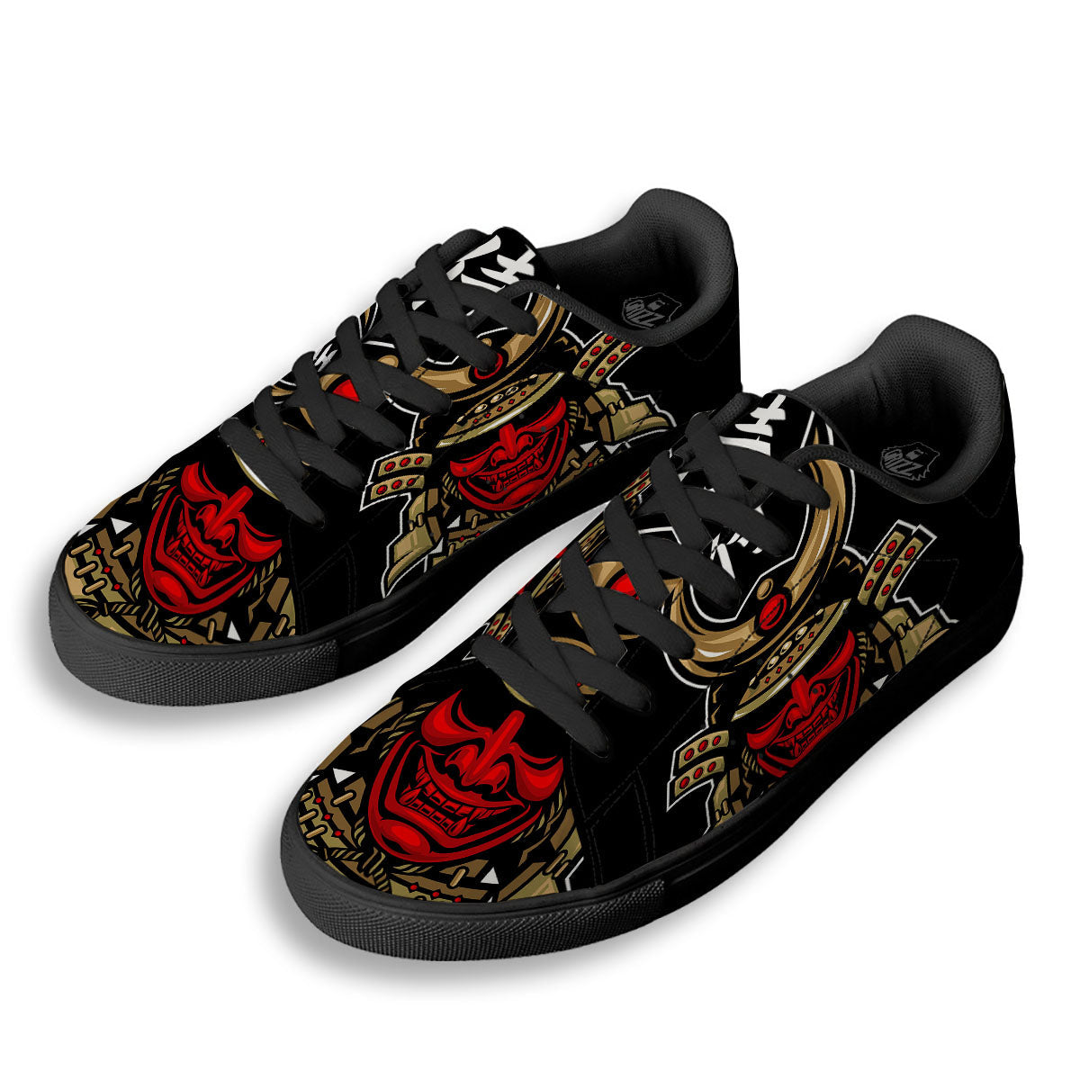 Mask Japanese Samurai Print Black Low Top Sneakers-grizzshop