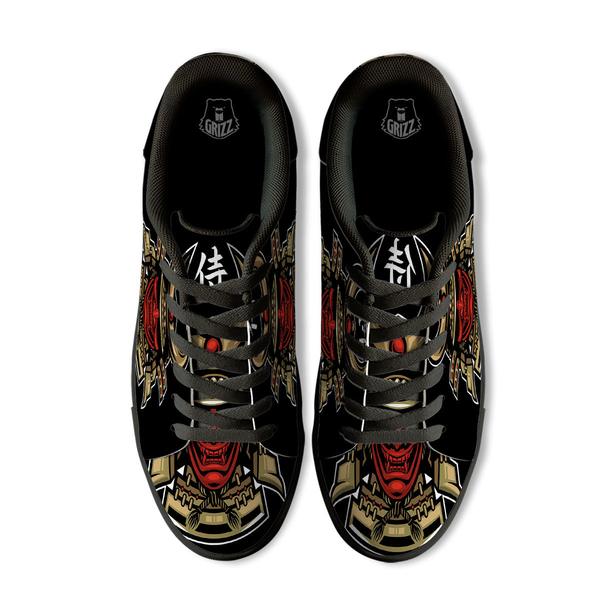 Mask Japanese Samurai Print Black Low Top Sneakers-grizzshop