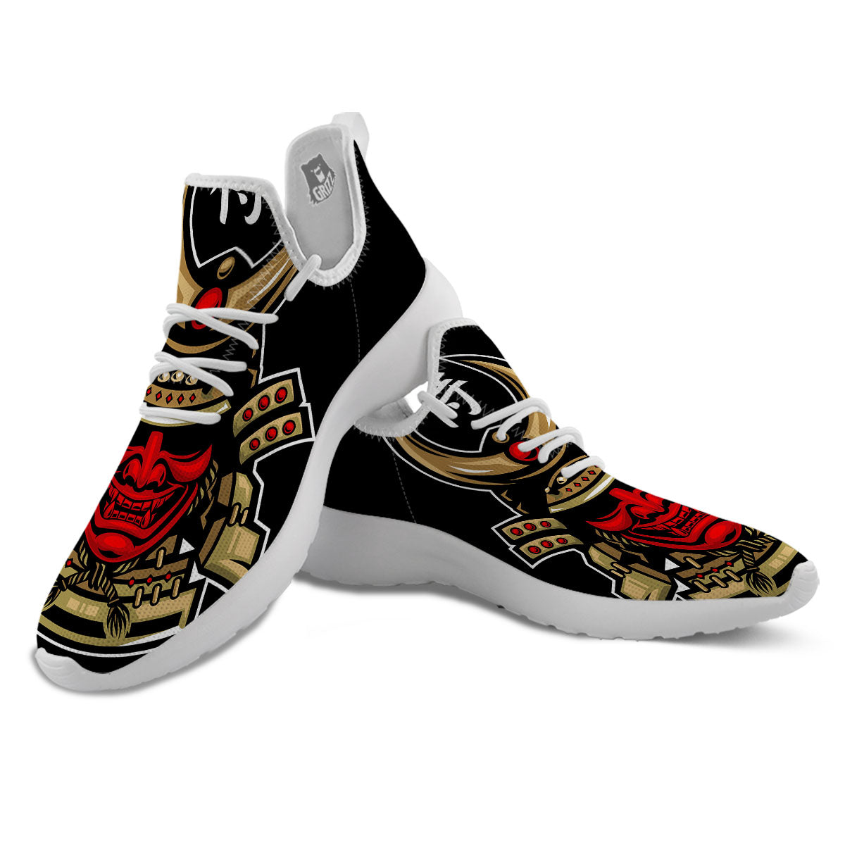 Mask Japanese Samurai Print White Athletic Shoes-grizzshop