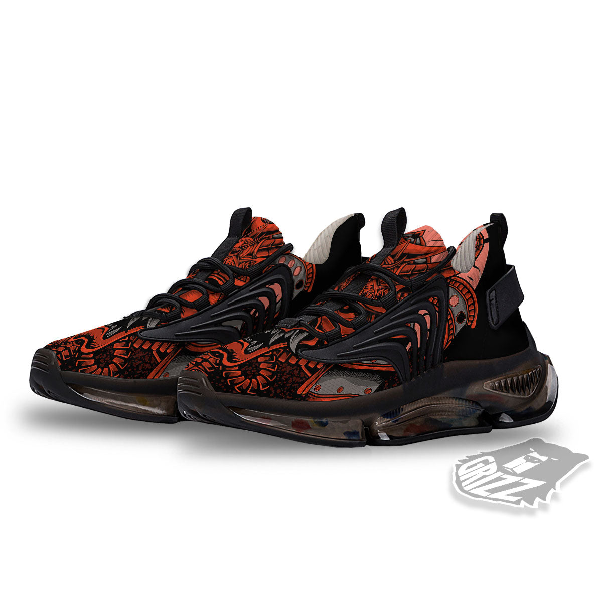 Mask Red Samurai Print Black Gym Shoes-grizzshop