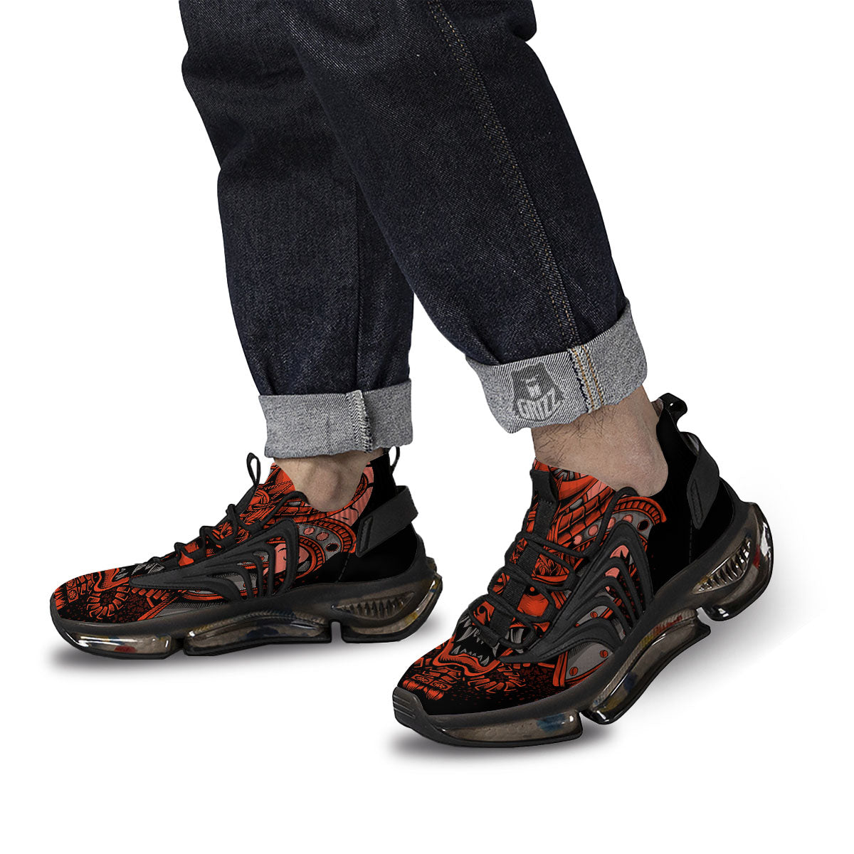 Mask Red Samurai Print Black Gym Shoes-grizzshop