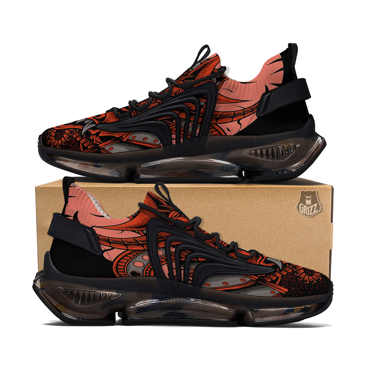 Mask Red Samurai Print Black Gym Shoes-grizzshop