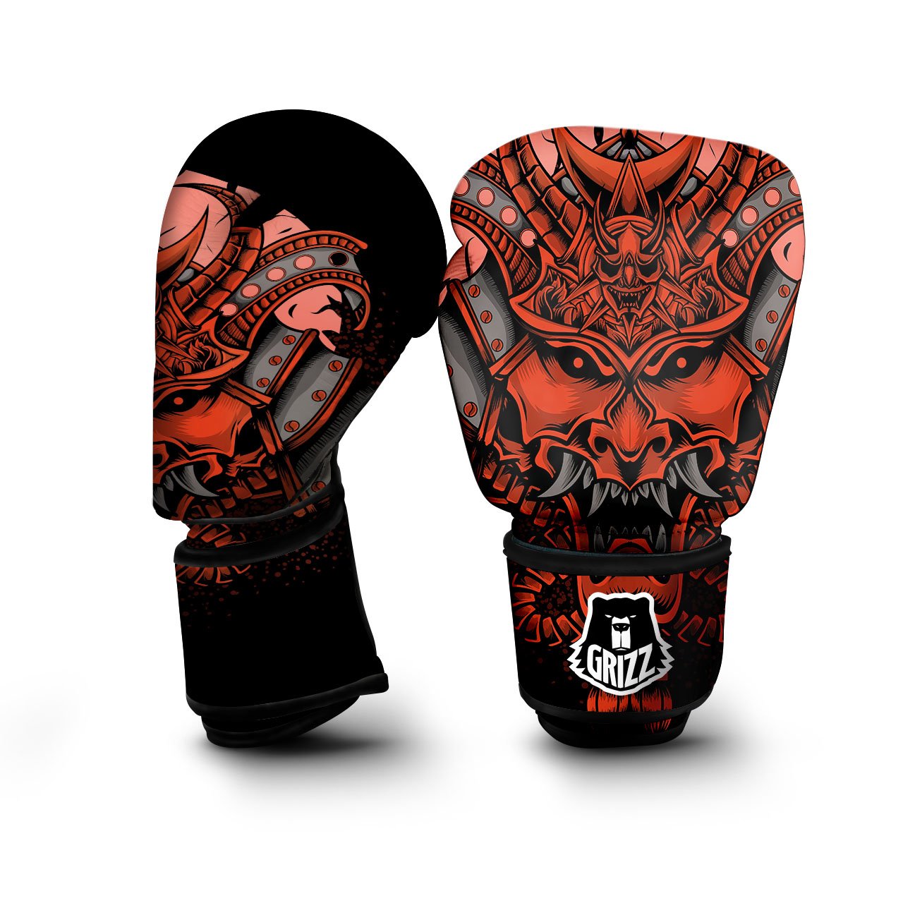 Mask Red Samurai Print Boxing Gloves-grizzshop