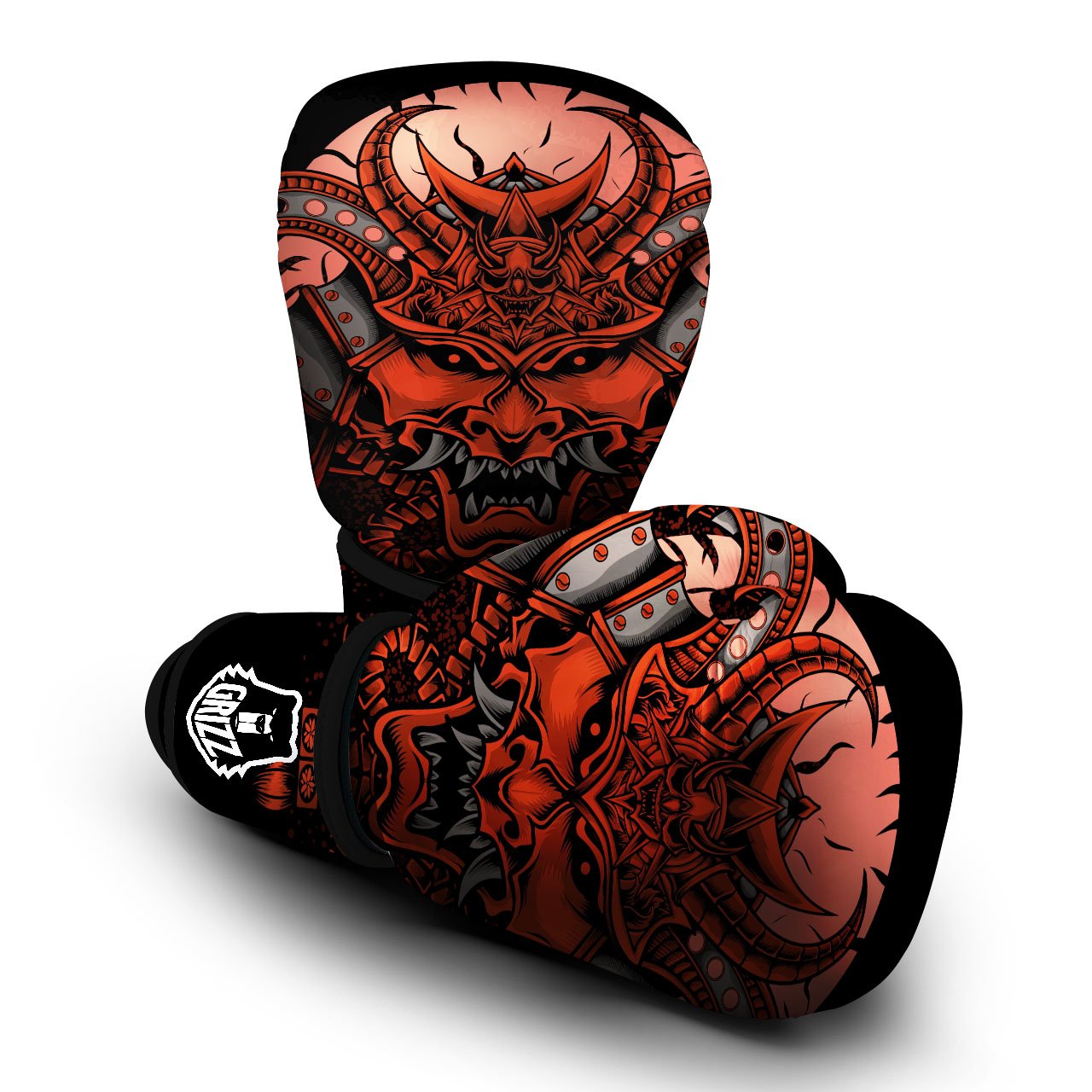 Mask Red Samurai Print Boxing Gloves-grizzshop