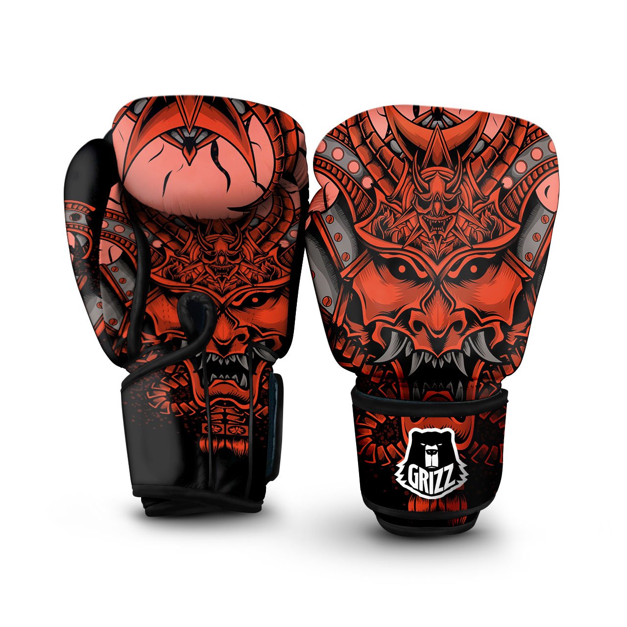 Mask Red Samurai Print Boxing Gloves-grizzshop