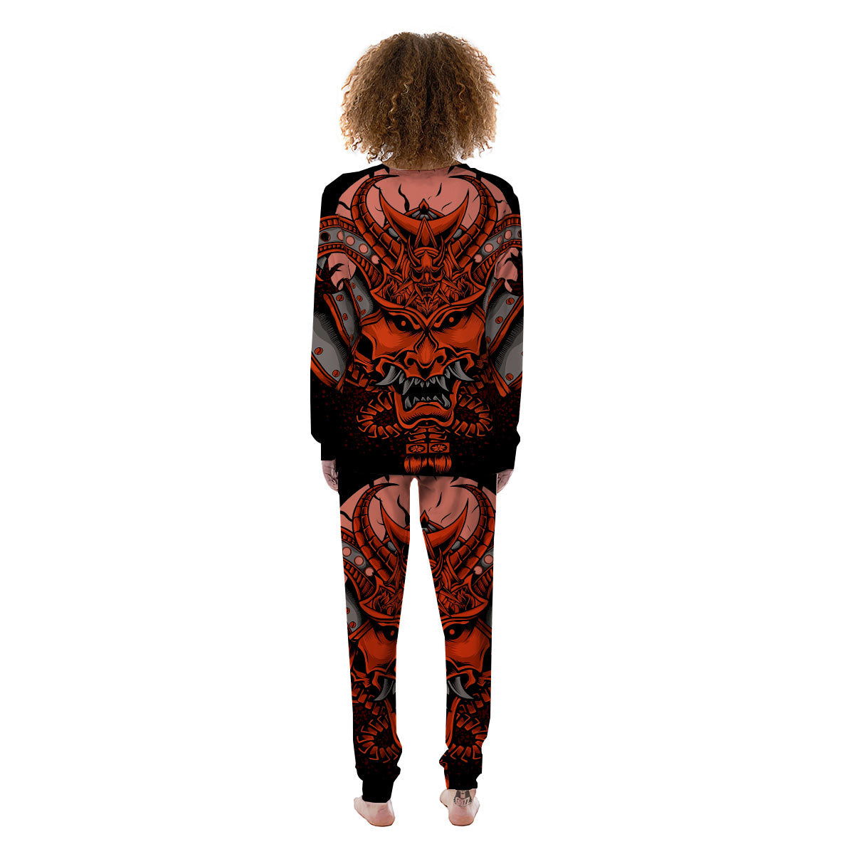 Mask Red Samurai Print Women's Pajamas-grizzshop