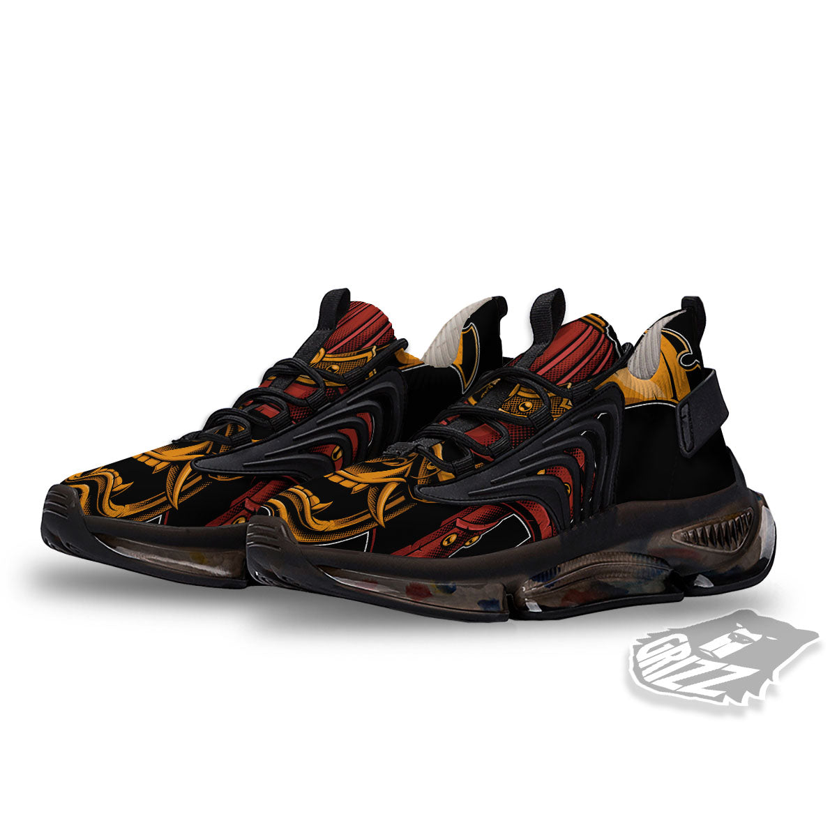 Mask Samurai Warrior Print Black Gym Shoes-grizzshop