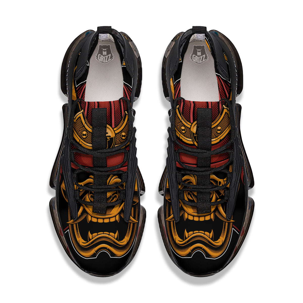 Mask Samurai Warrior Print Black Gym Shoes-grizzshop