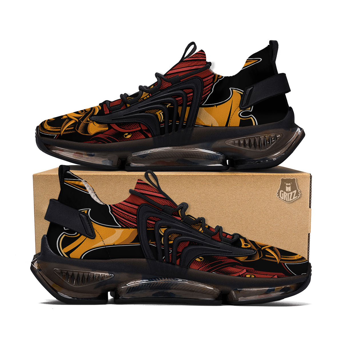 Mask Samurai Warrior Print Black Gym Shoes-grizzshop