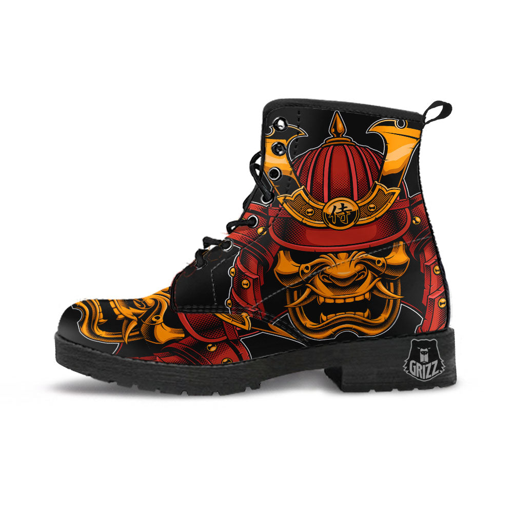 Mask Samurai Warrior Print Leather Boots – Grizzshopping