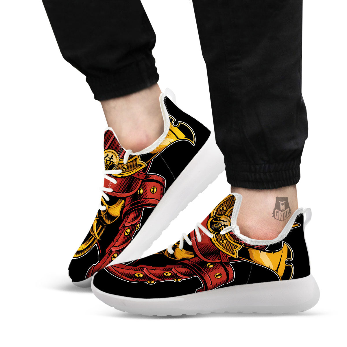 Mask Samurai Warrior Print White Athletic Shoes-grizzshop