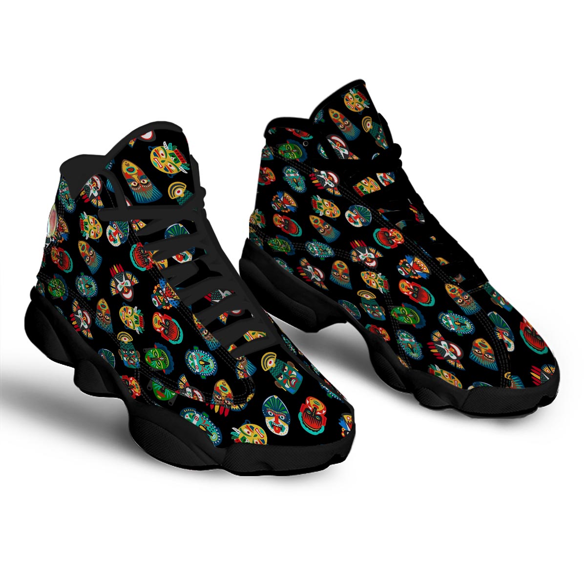 Mask Tribal Tiki Print Pattern Black Basketball Shoes-grizzshop
