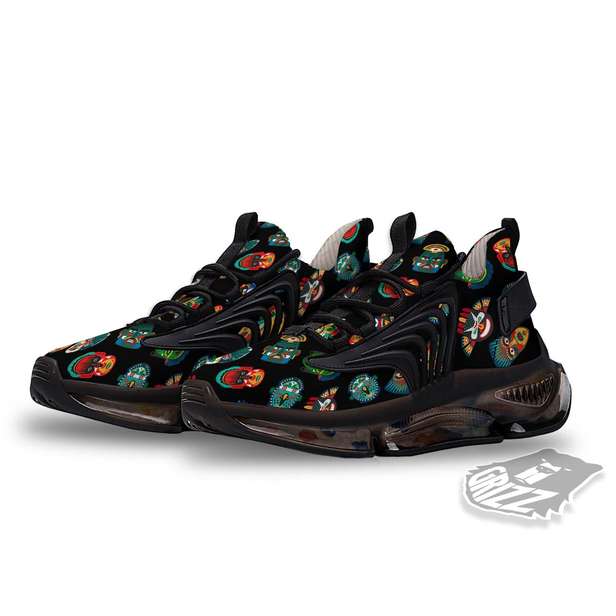 Mask Tribal Tiki Print Pattern Black Gym Shoes-grizzshop