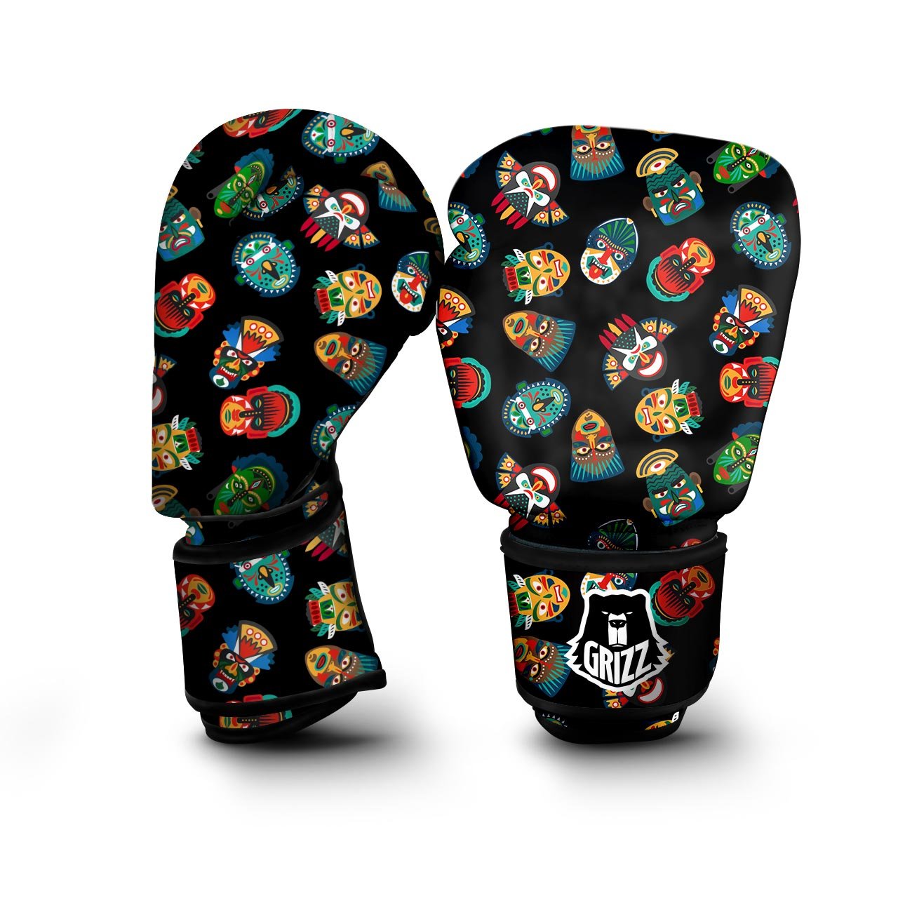 Mask Tribal Tiki Print Pattern Boxing Gloves-grizzshop