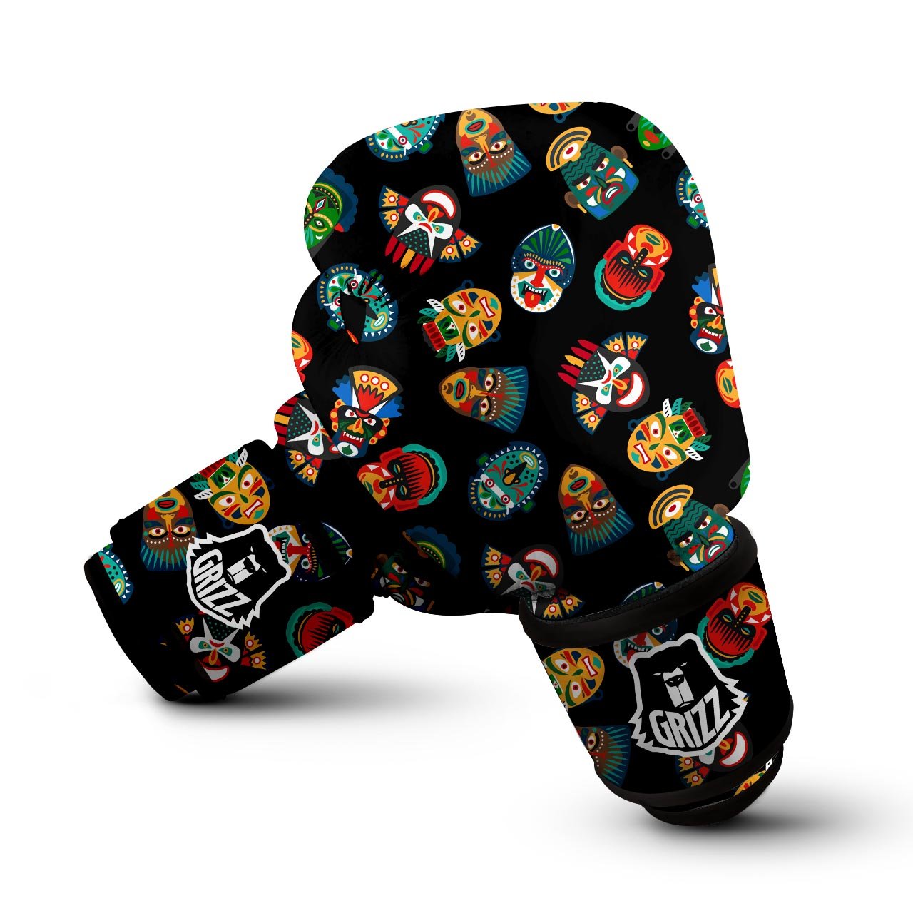 Mask Tribal Tiki Print Pattern Boxing Gloves-grizzshop
