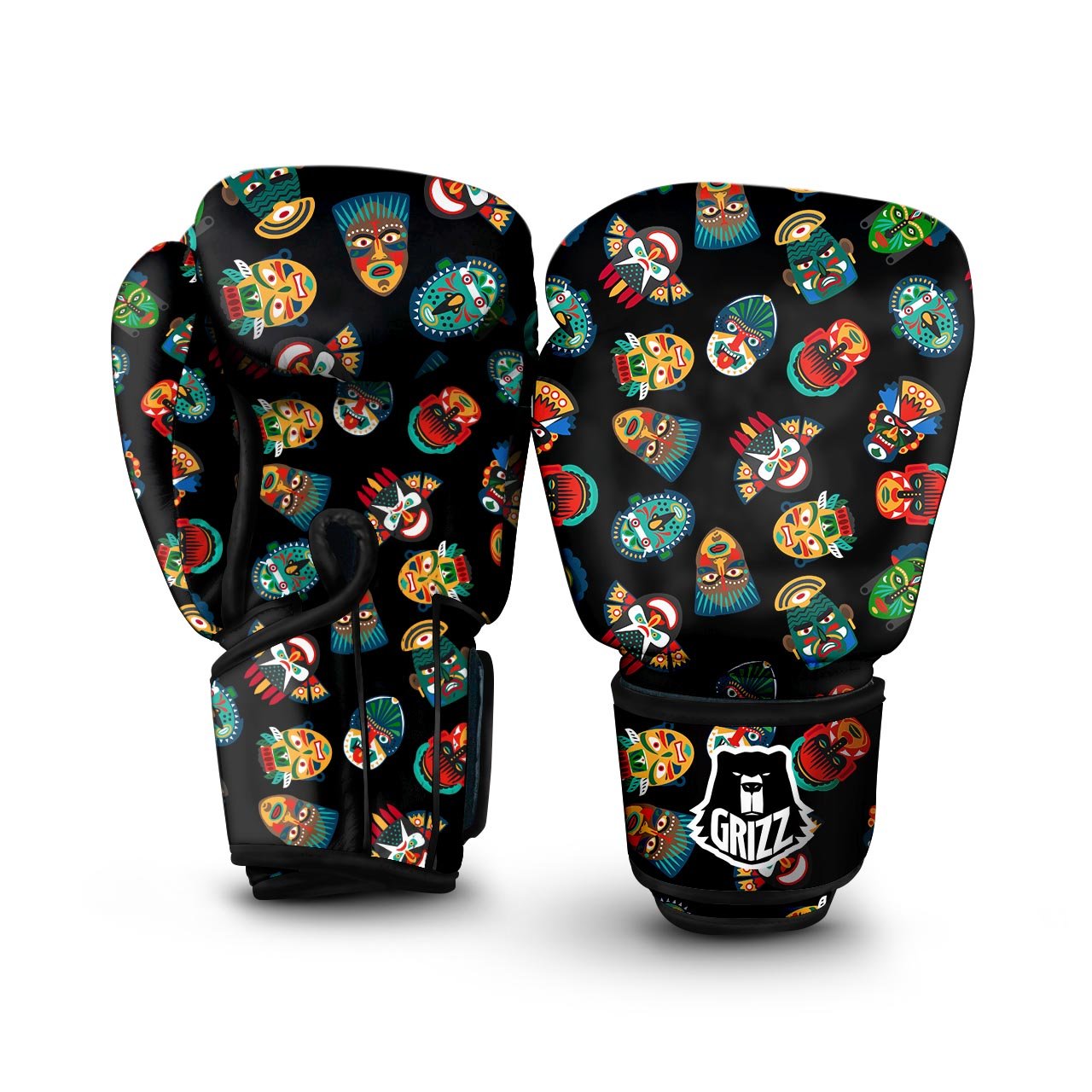 Mask Tribal Tiki Print Pattern Boxing Gloves-grizzshop