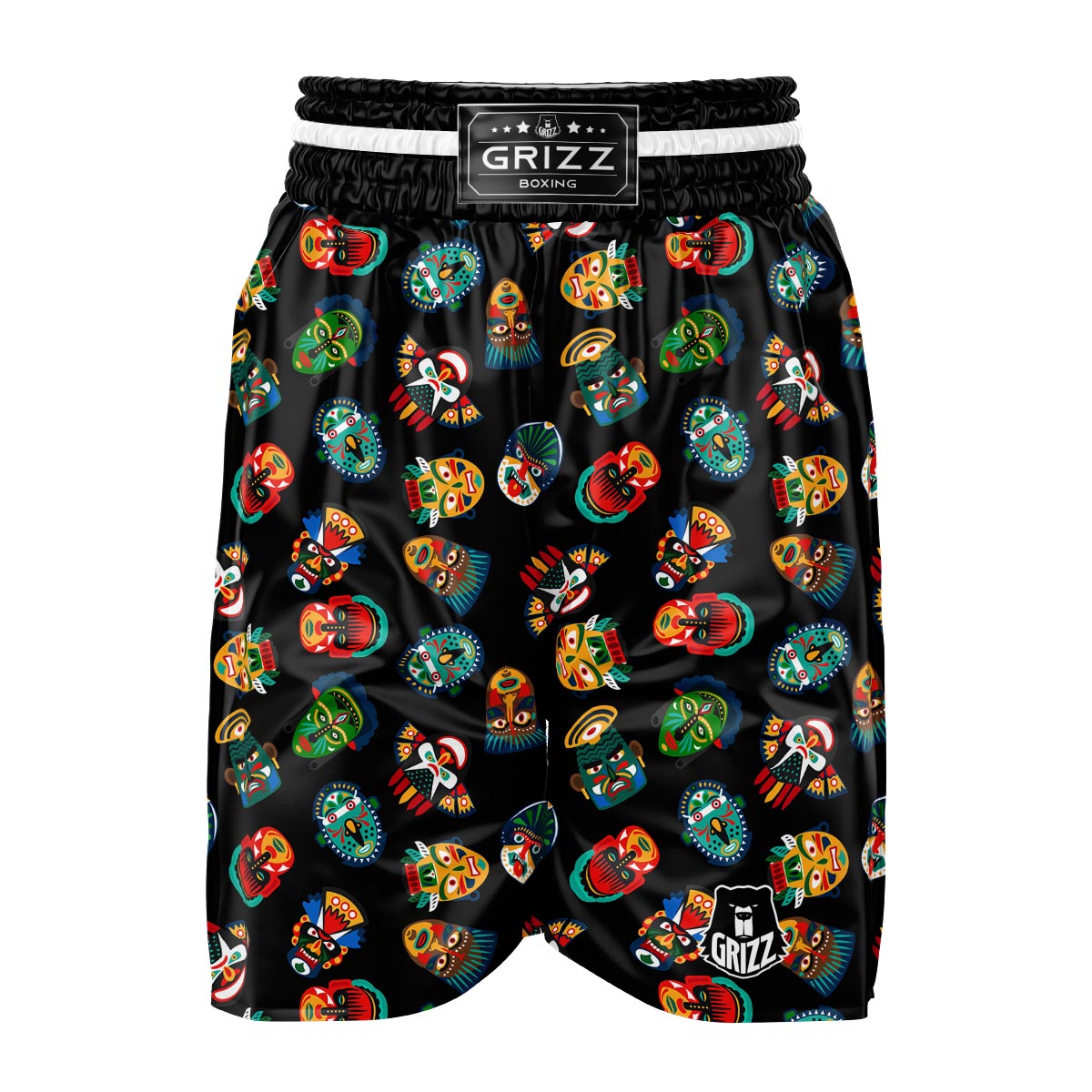 Mask Tribal Tiki Print Pattern Boxing Shorts-grizzshop