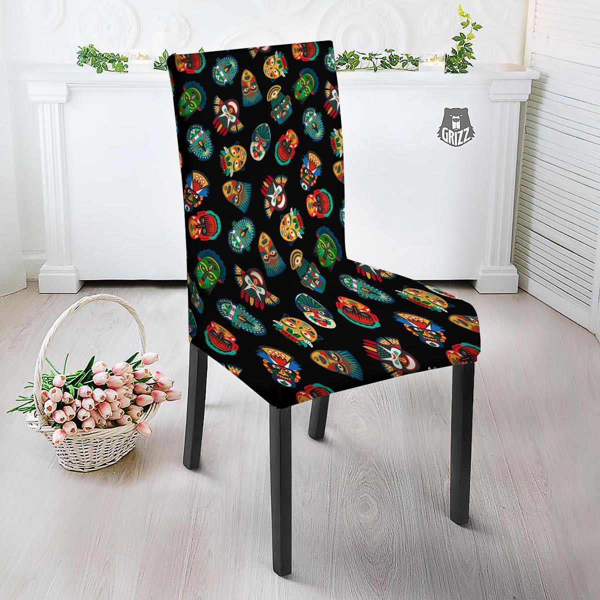 Mask Tribal Tiki Print Pattern Dining Chair Slipcover-grizzshop