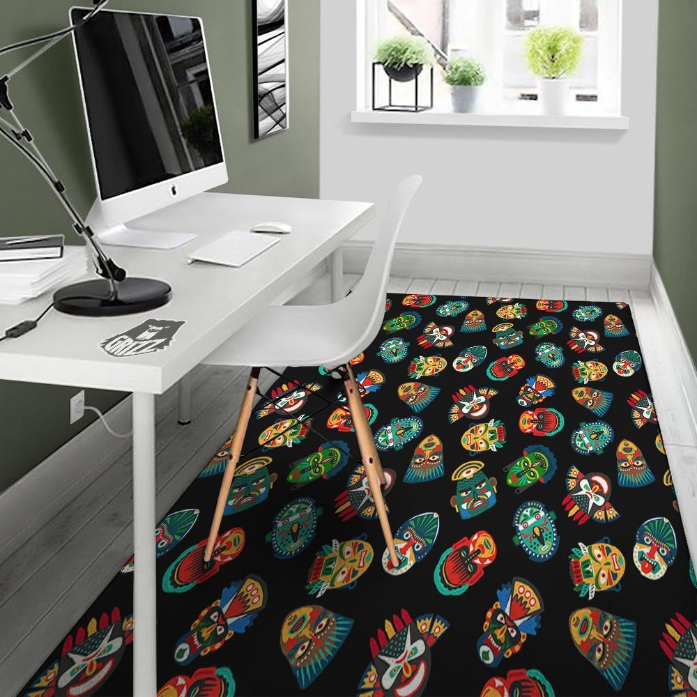Mask Tribal Tiki Print Pattern Floor Mat-grizzshop