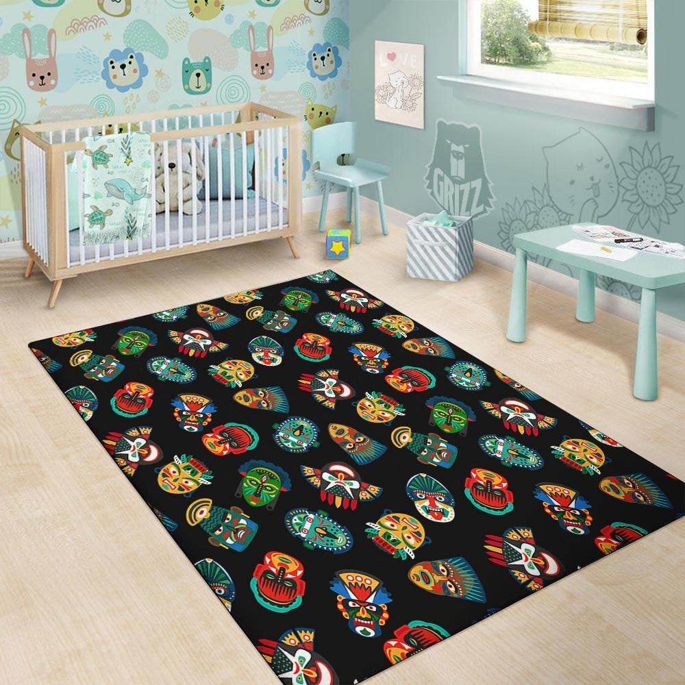 Mask Tribal Tiki Print Pattern Floor Mat-grizzshop