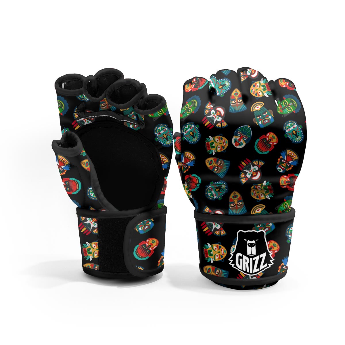 Mask Tribal Tiki Print Pattern MMA Gloves-grizzshop
