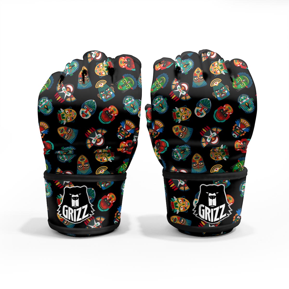 Mask Tribal Tiki Print Pattern MMA Gloves-grizzshop