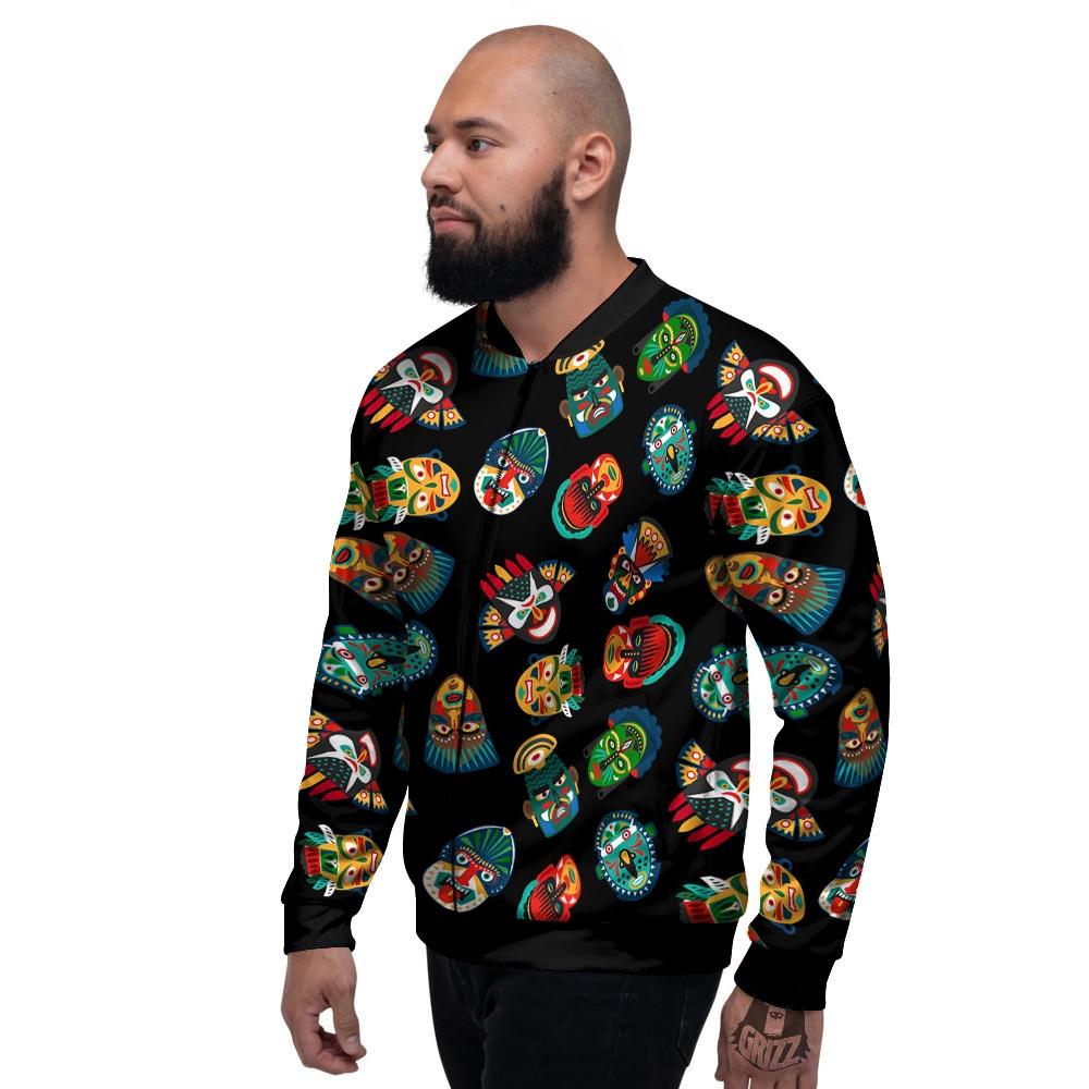 Mask Tribal Tiki Print Pattern Men's Bomber Jacket-grizzshop