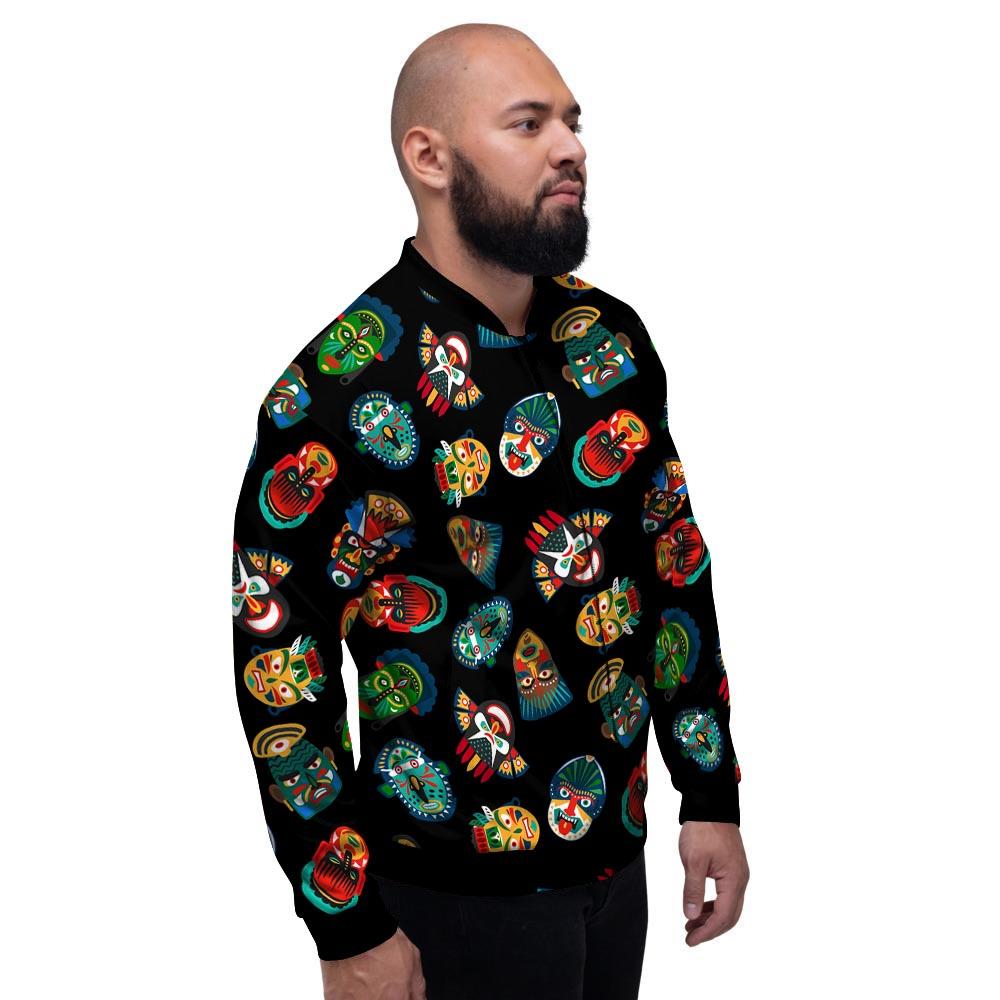 Mask Tribal Tiki Print Pattern Men's Bomber Jacket-grizzshop