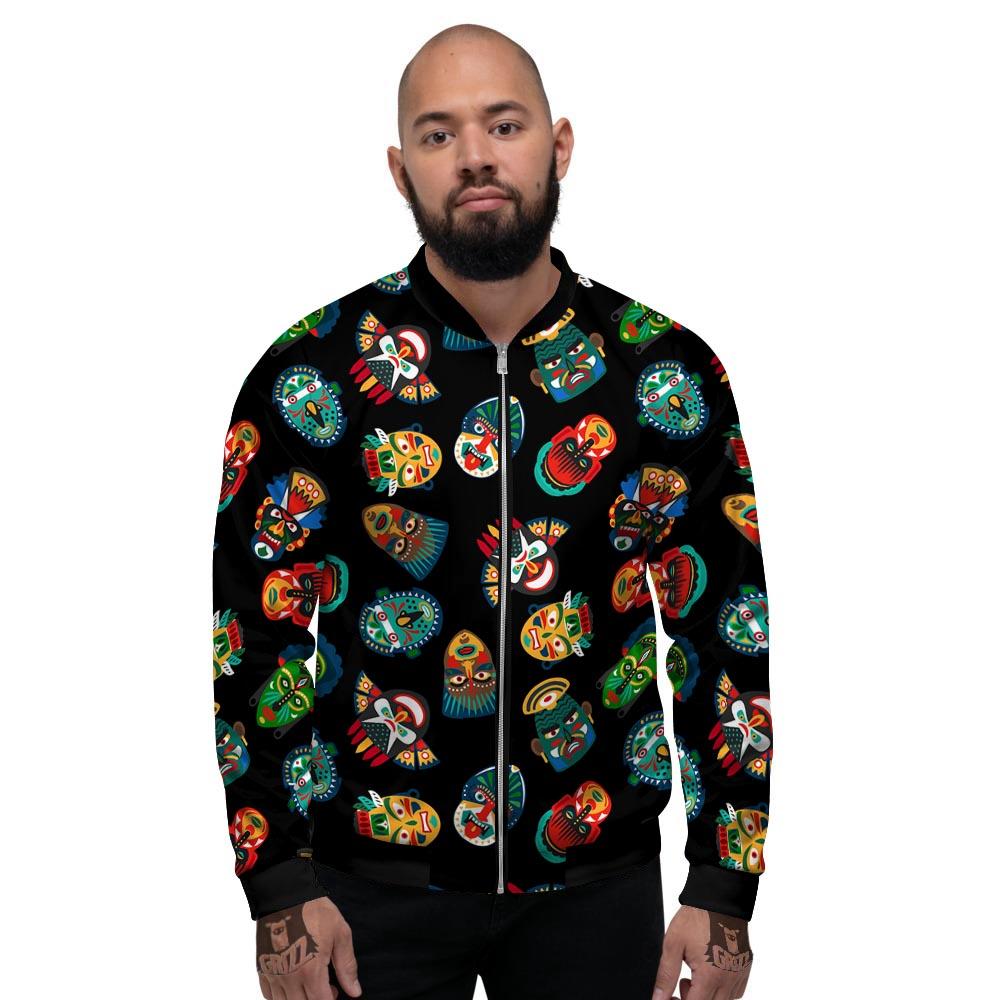 Mask Tribal Tiki Print Pattern Men's Bomber Jacket-grizzshop
