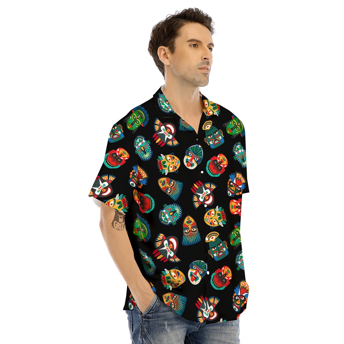 Mask Tribal Tiki Print Pattern Men's Hawaiian Shirt-grizzshop