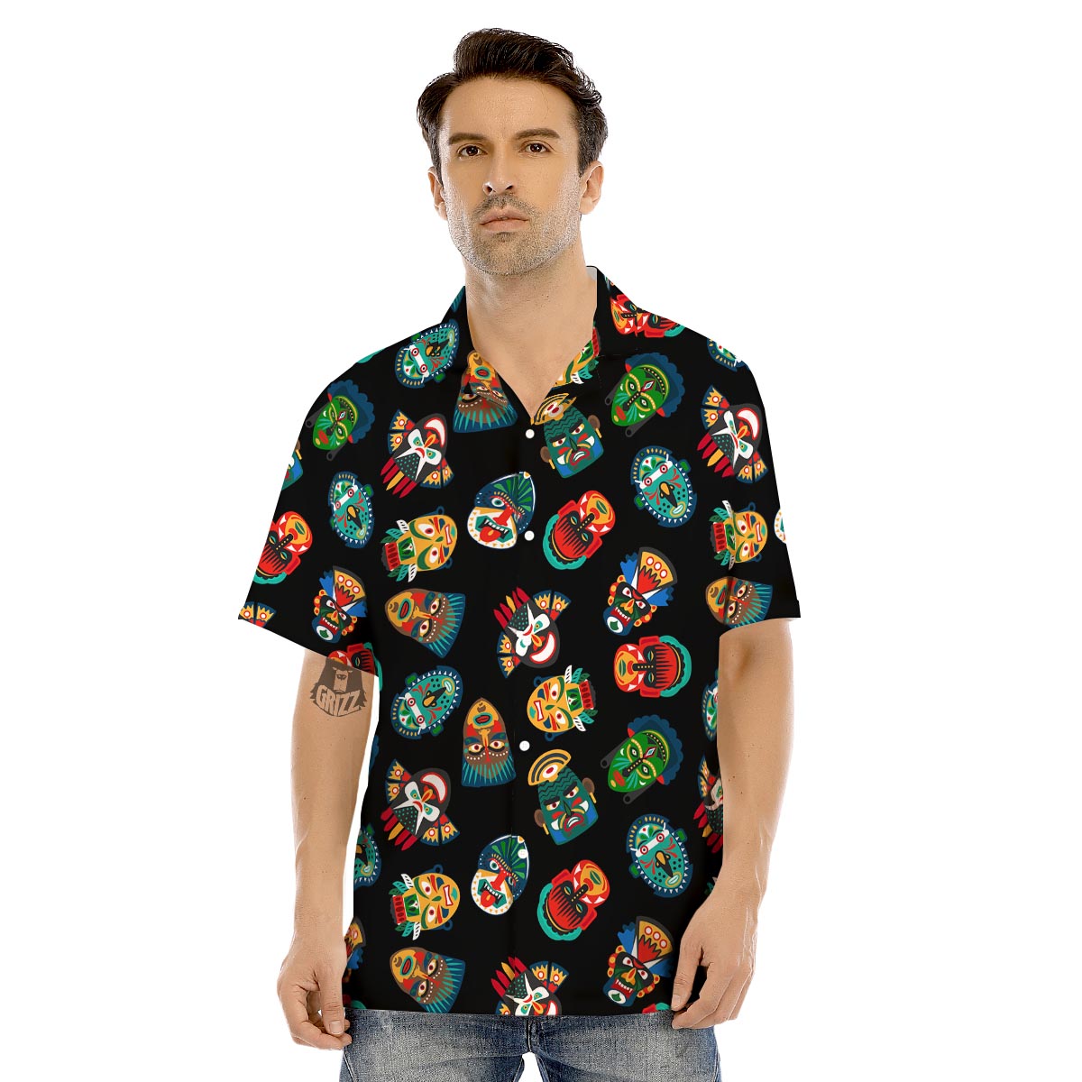 Mask Tribal Tiki Print Pattern Men's Hawaiian Shirt-grizzshop
