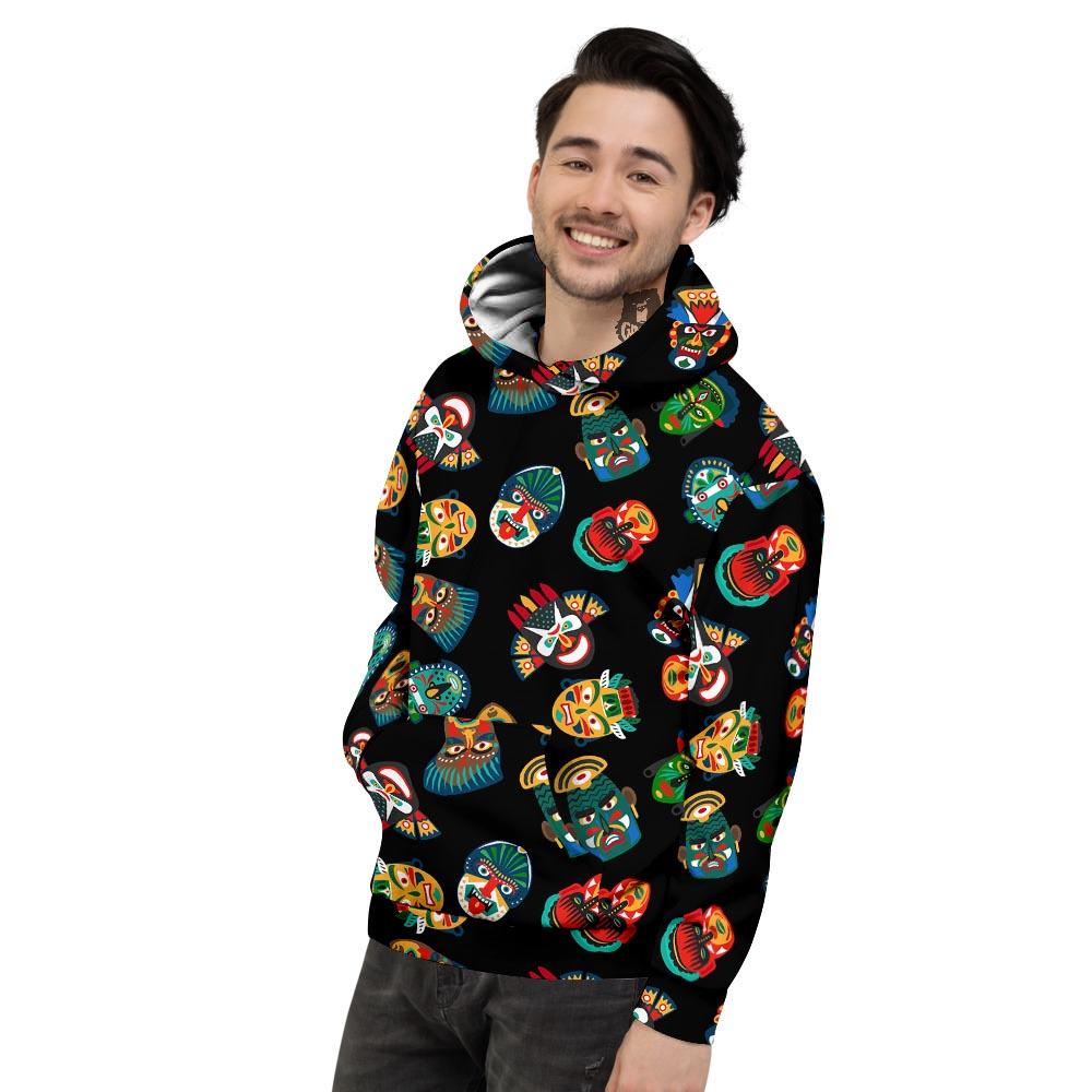 Mask Tribal Tiki Print Pattern Men's Hoodie-grizzshop
