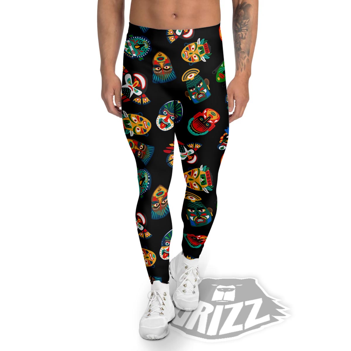 Mask Tribal Tiki Print Pattern Men's Leggings-grizzshop