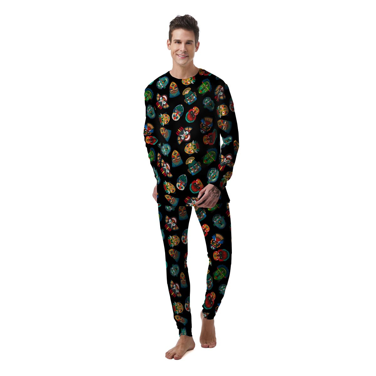 Mask Tribal Tiki Print Pattern Men's Pajamas-grizzshop
