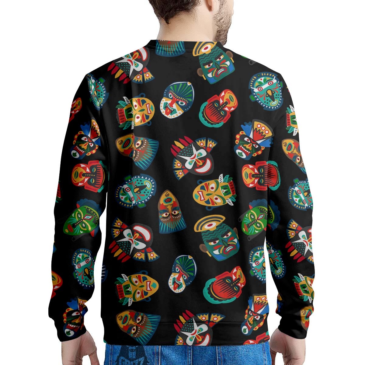 Mask Tribal Tiki Print Pattern Men's Sweatshirt-grizzshop