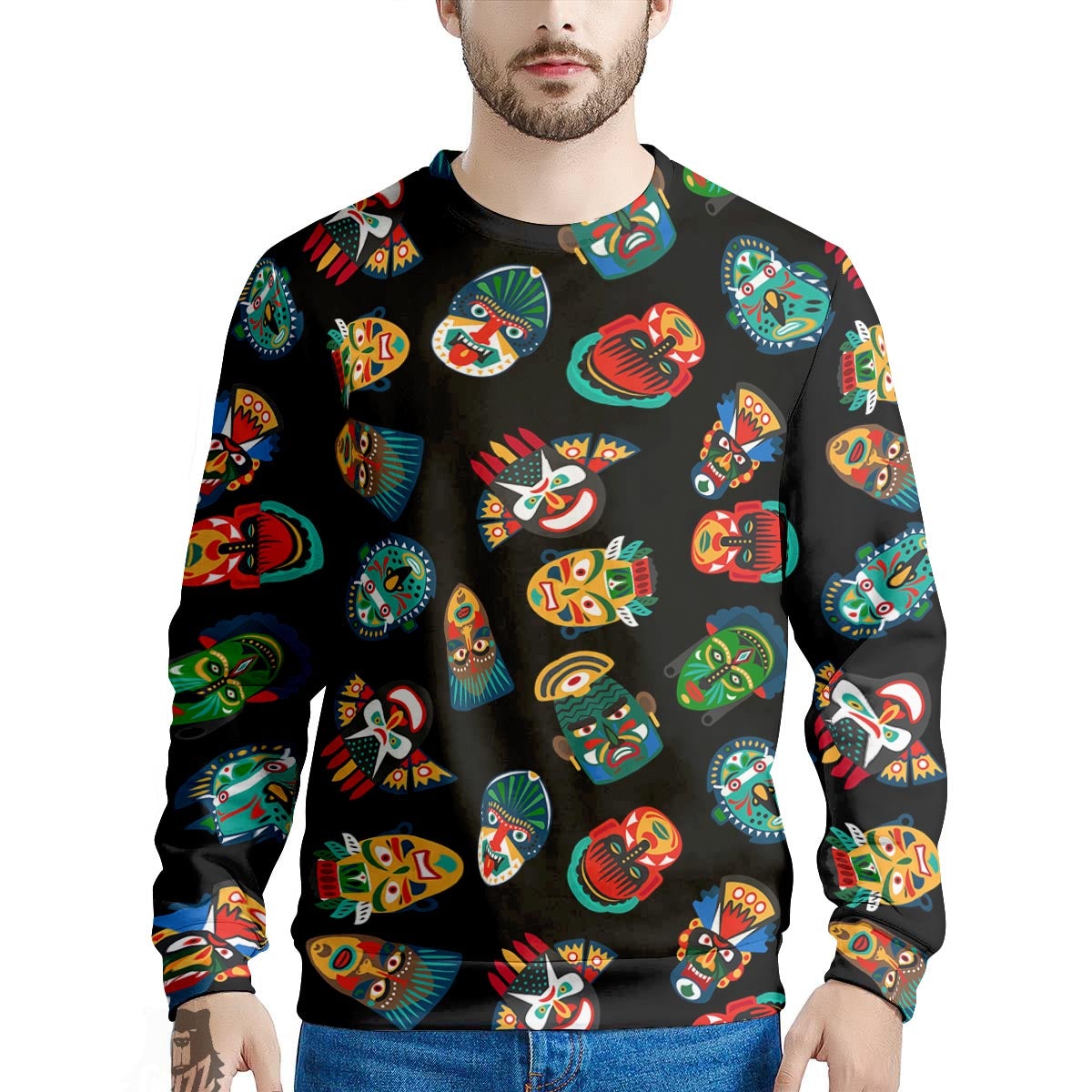 Mask Tribal Tiki Print Pattern Men's Sweatshirt-grizzshop