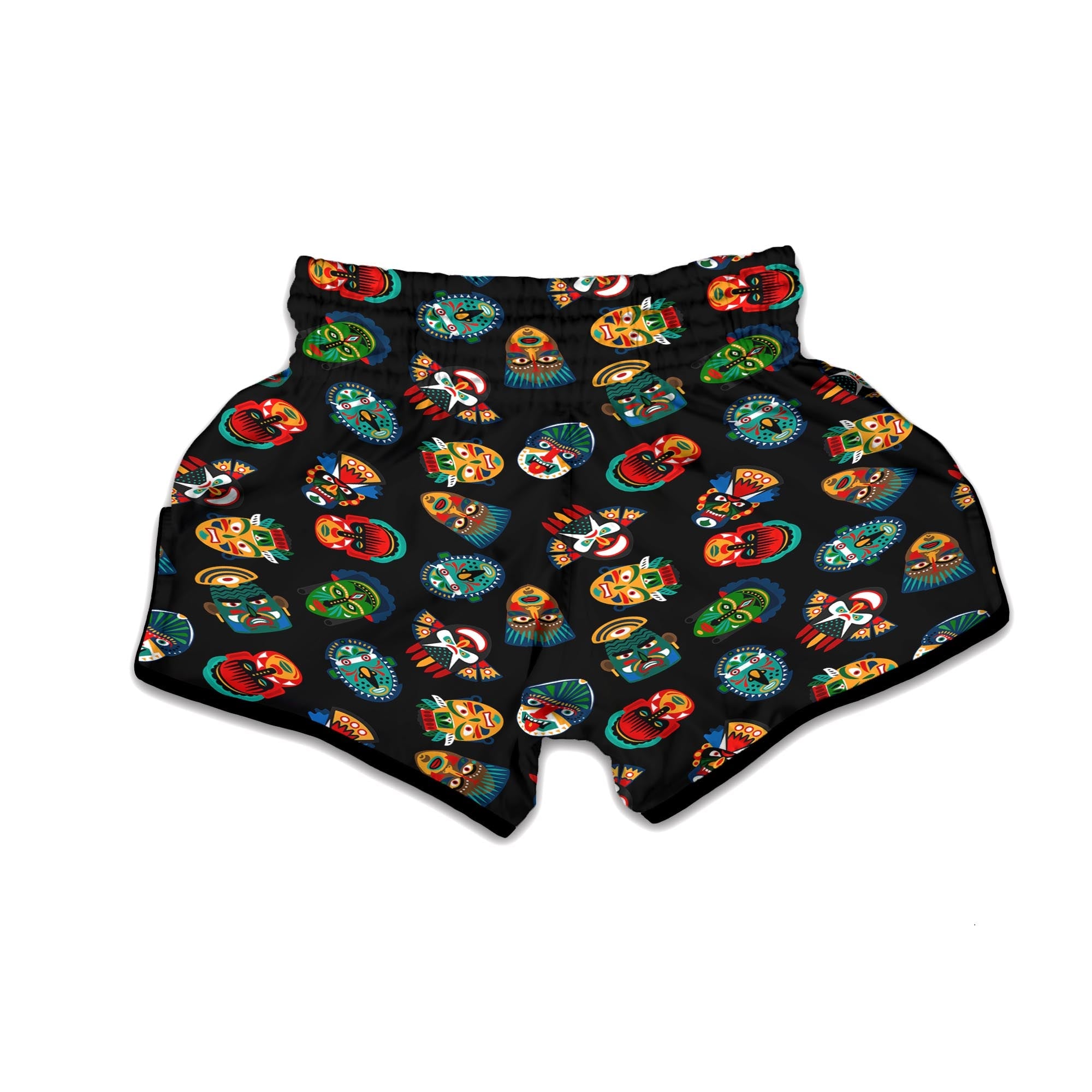Mask Tribal Tiki Print Pattern Muay Thai Boxing Shorts-grizzshop