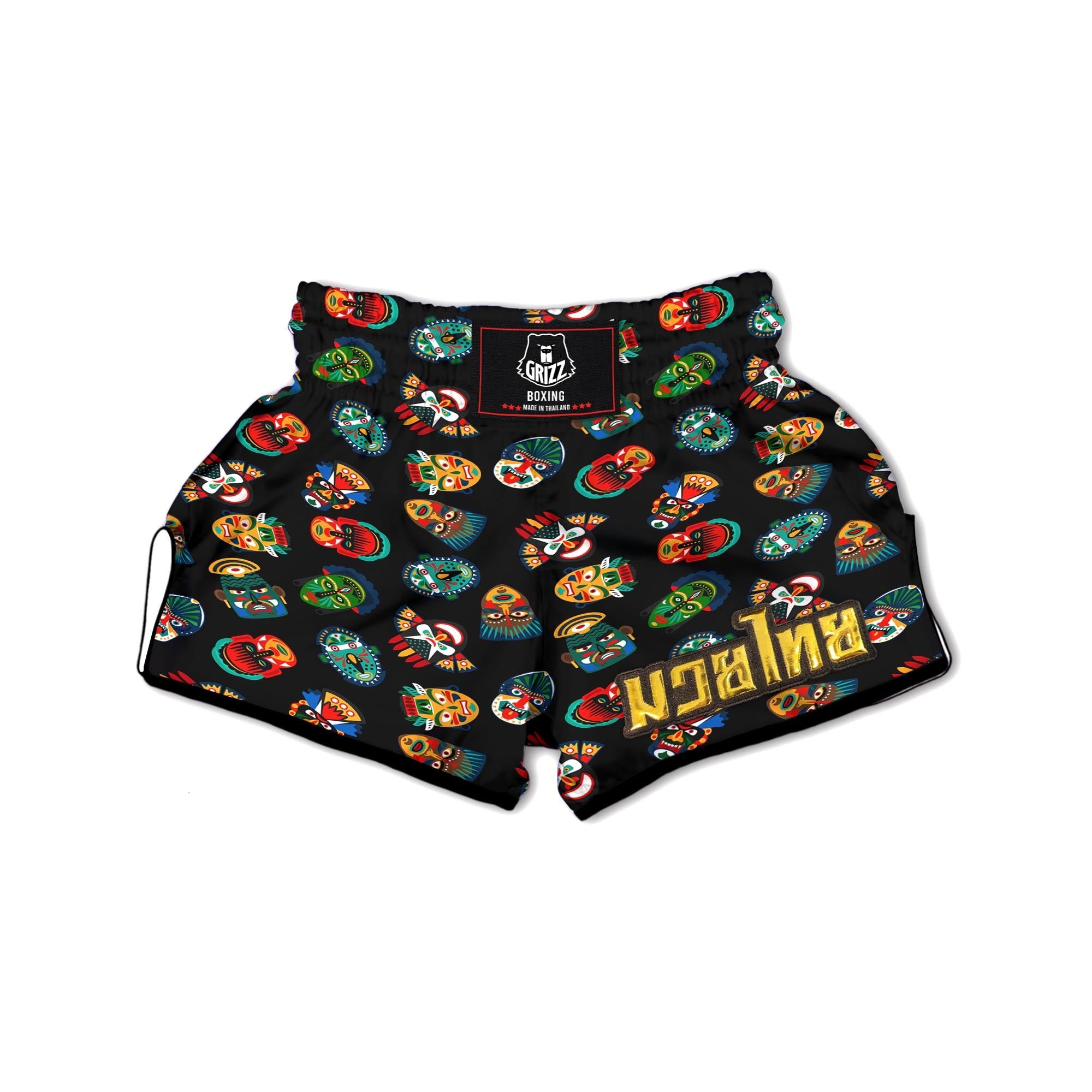 Mask Tribal Tiki Print Pattern Muay Thai Boxing Shorts-grizzshop