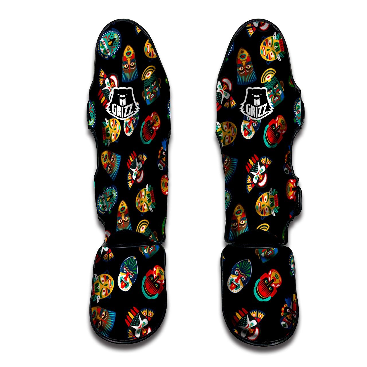 Mask Tribal Tiki Print Pattern Muay Thai Shin Guards-grizzshop