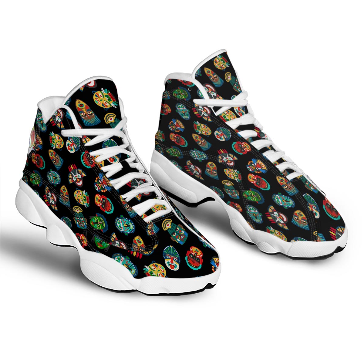 Mask Tribal Tiki Print Pattern White Basketball Shoes-grizzshop