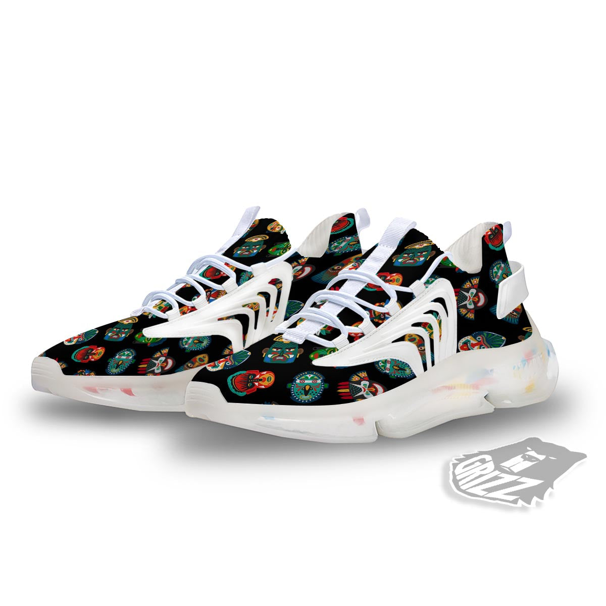 Mask Tribal Tiki Print Pattern White Gym Shoes-grizzshop