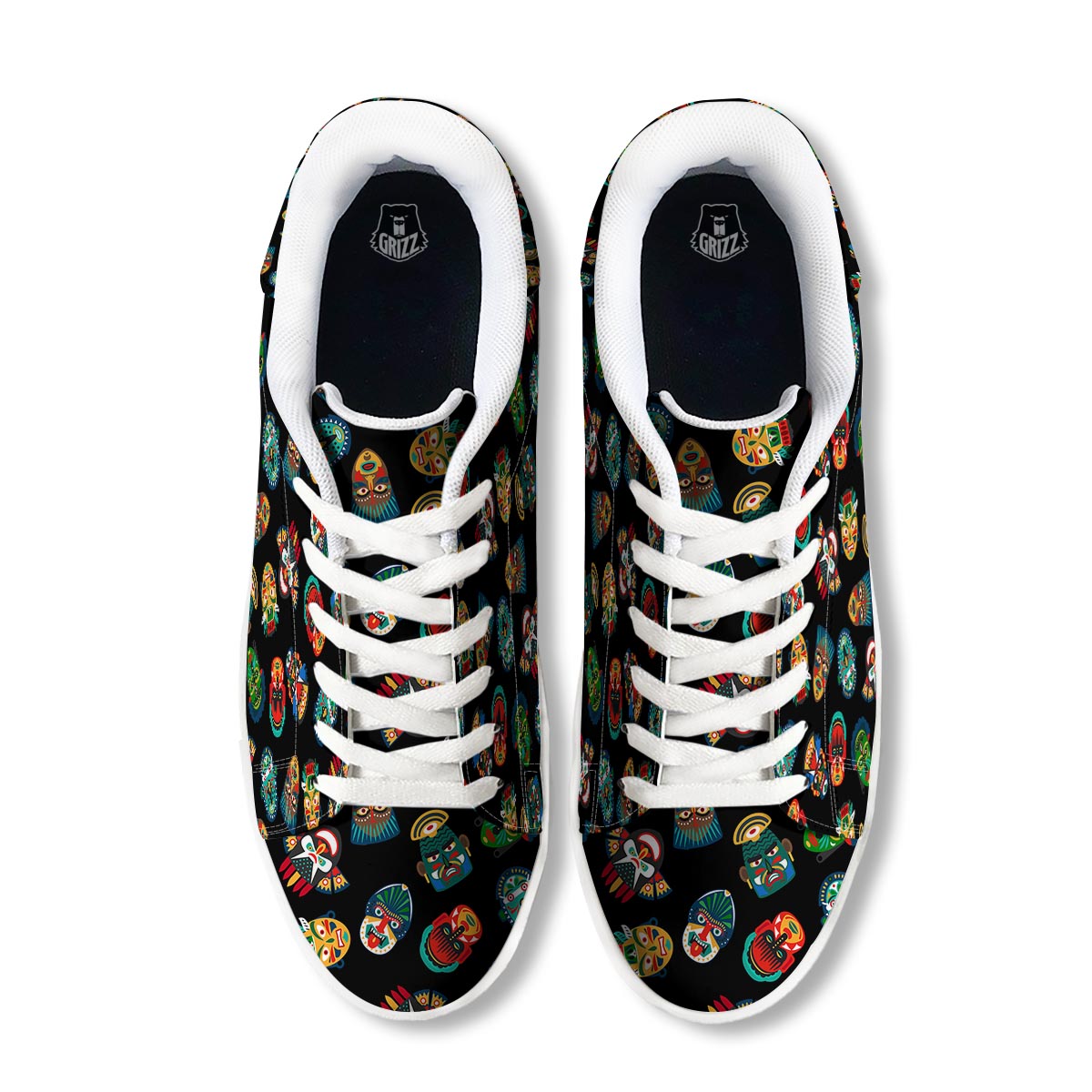 Mask Tribal Tiki Print Pattern White Low Top Sneakers-grizzshop