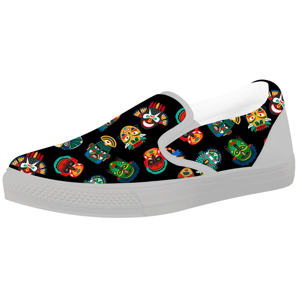 Mask Tribal Tiki Print Pattern White Slip On Shoes-grizzshop