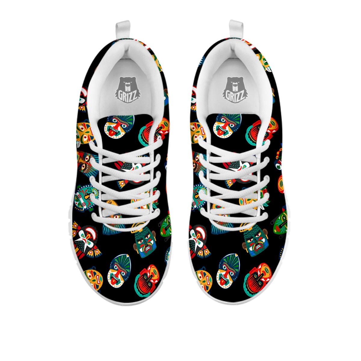 Mask Tribal Tiki Print Pattern White Sneaker-grizzshop