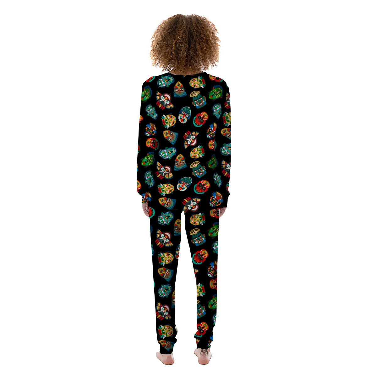 Mask Tribal Tiki Print Pattern Women's Pajamas-grizzshop