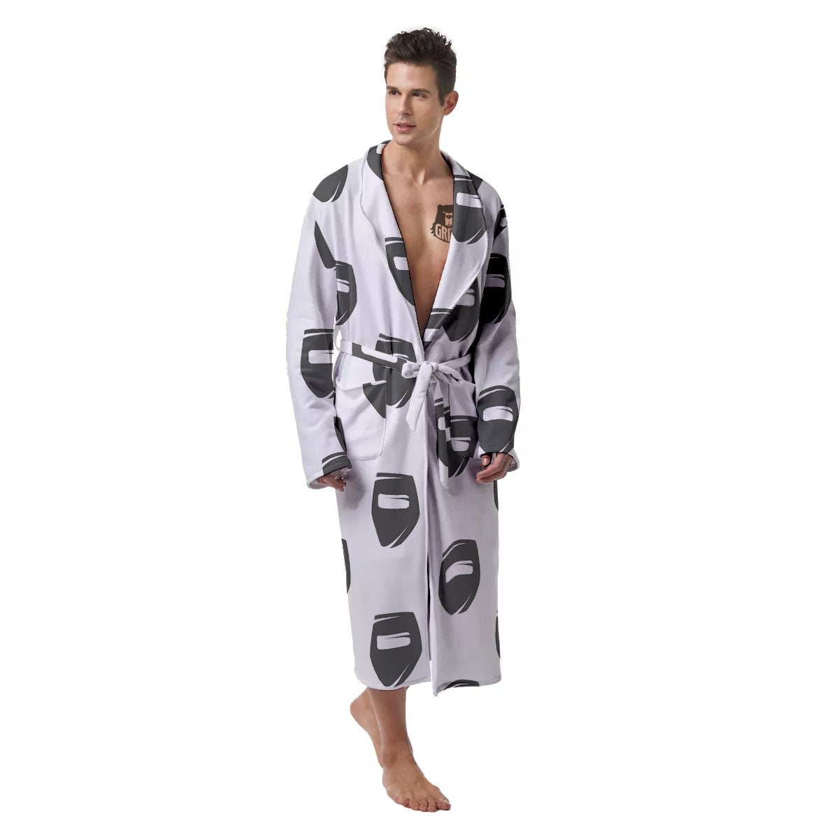 Mask Welding Print Pattern Men's Robe-grizzshop