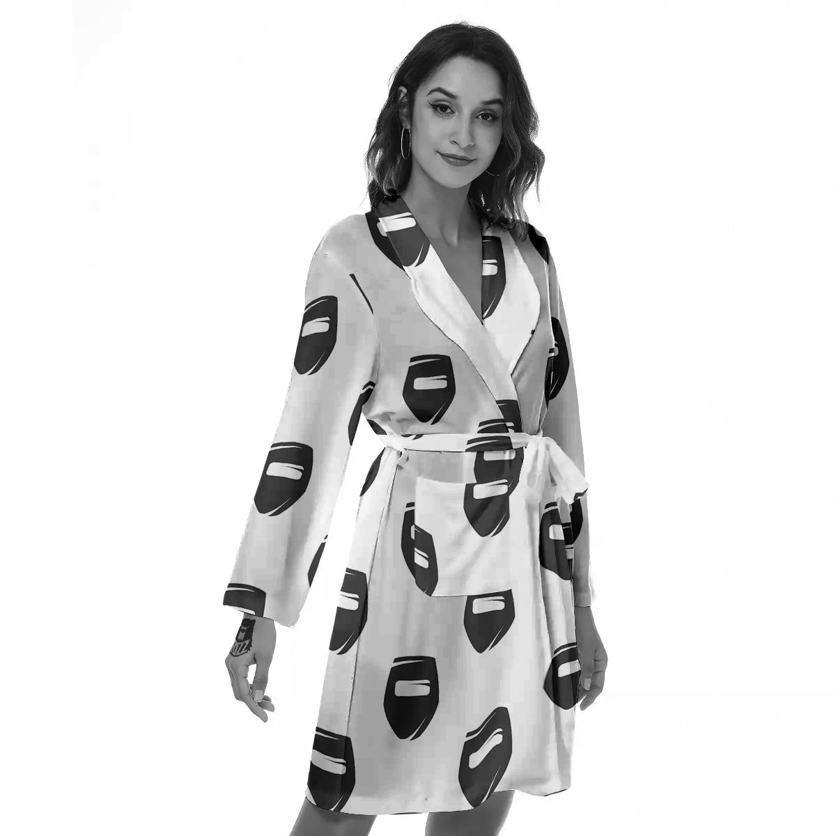 Mask Welding Print Pattern Women's Robe-grizzshop