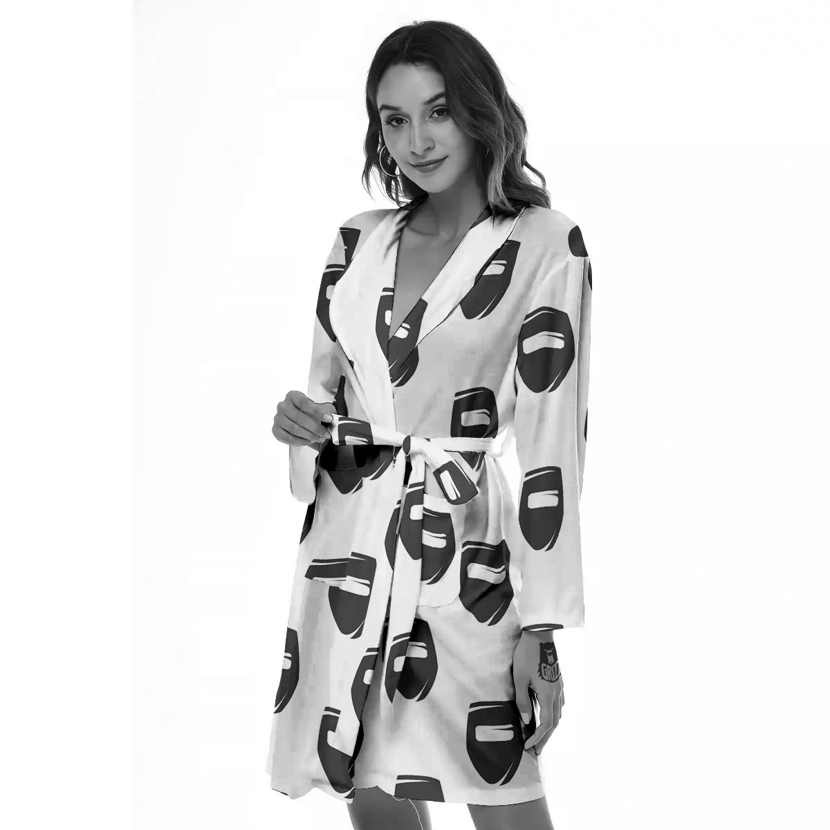 Mask Welding Print Pattern Women's Robe-grizzshop