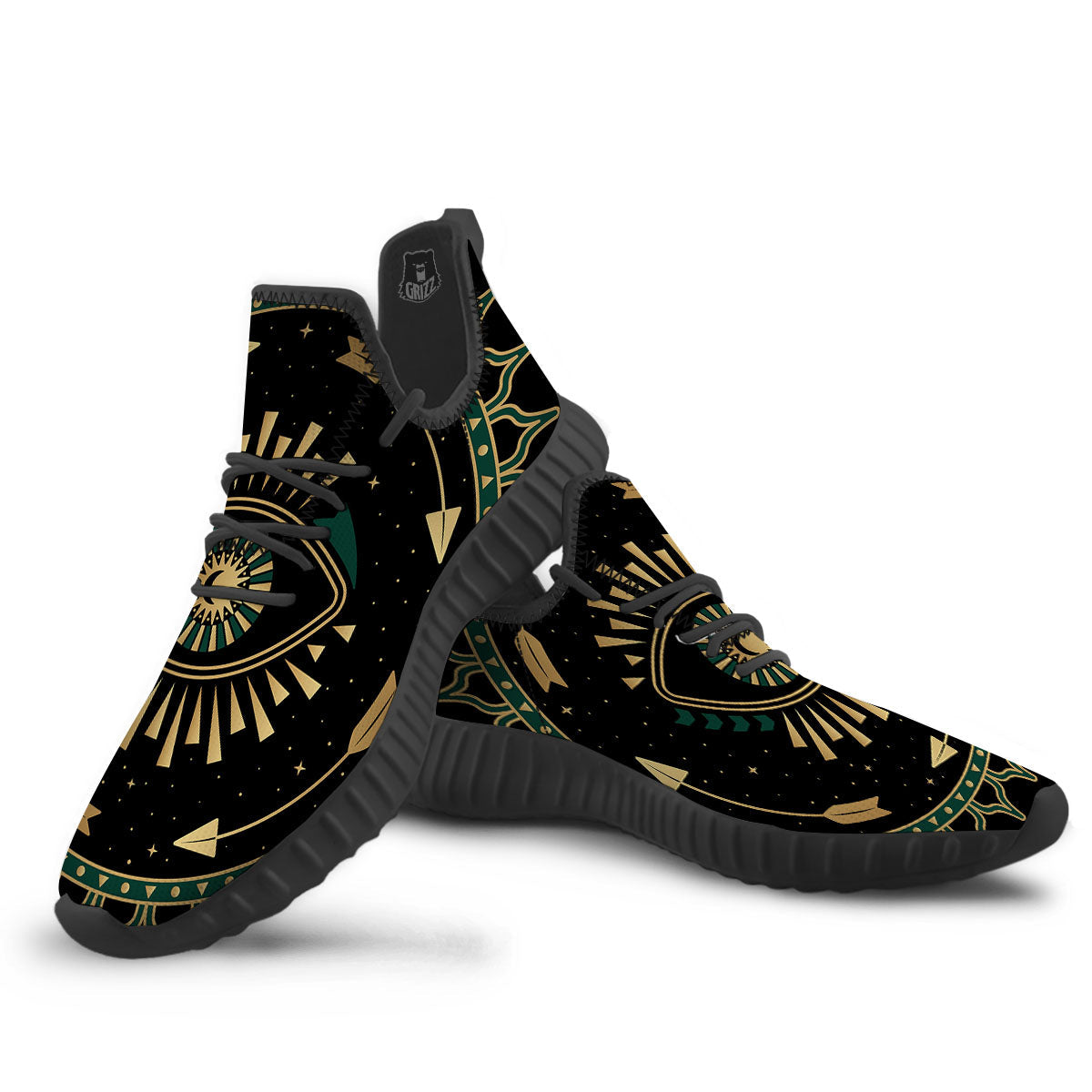 Masonic Eye Green Print Black Walking Shoes-grizzshop